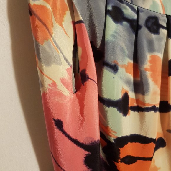 BCBGMAXAZRIA Multicolor Watercolor Print Drape Silk Mini Skirt S 4 2 0 15 in. - Picture 4 of 16